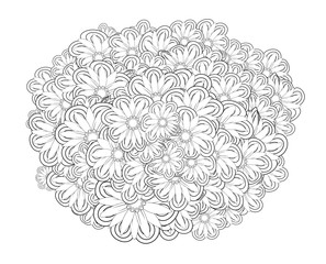 Black and white circle flower ornament, ornamental round lace design. Floral mandala.