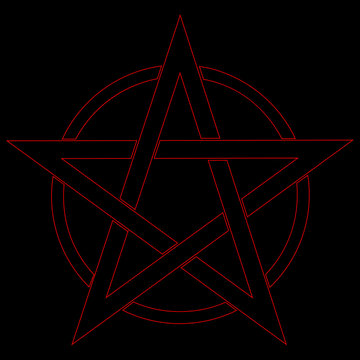 Pentagram blood red runic spell circle. Satanic sign, Magic casting ring. Pentalpha, Pentangle