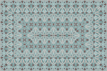 Vintage Arabic pattern. Persian colored carpet. Rich ornament for fabric design, handmade, interior decoration, textiles. Blue background.