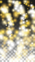 Gold Glitter Vector Texture on a Black. Golden Glow Pattern. Golden Christmas and New Year Snow. Golden Explosion of Confetti. Star Dust. Abstract Flicker Background with a Party Lights Design. 