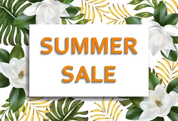 Summer Sale Off Background with tropical Flower  Design Vector - Vector