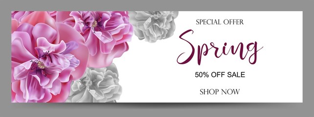 Fototapeta na wymiar Spring Sale Off Background with Flower Blossom Design Vector - Vector
