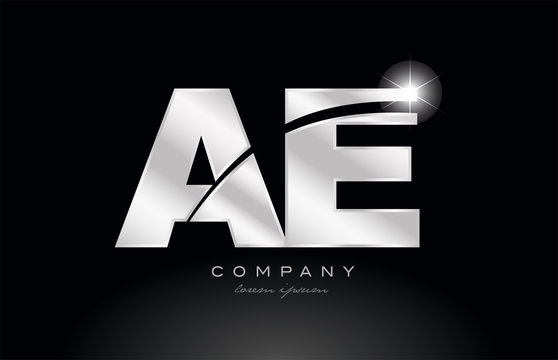 silver letter ae a e metal combination alphabet with grey color on black background logo
