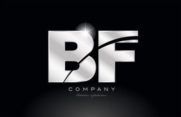 silver letter bf b f metal combination alphabet with grey color on black background logo