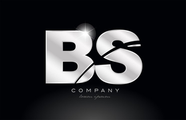 silver letter bs b s metal combination alphabet with grey color on black background logo