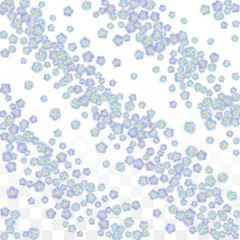 Blue Vector Realistic Blue Petals Falling on Transparent Background.  Spring Romantic Flowers Illustration. Flying Petals. Sakura Spa Design. Blossom Confetti. Design Elements for Wedding Decoration.