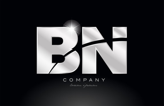 silver letter bn b n metal combination alphabet with grey color on black background logo