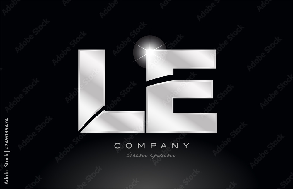 Wall mural silver letter le l e metal combination alphabet with grey color on black background logo