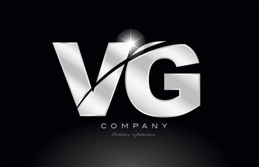 silver letter vg v g metal combination alphabet with grey color on black background logo