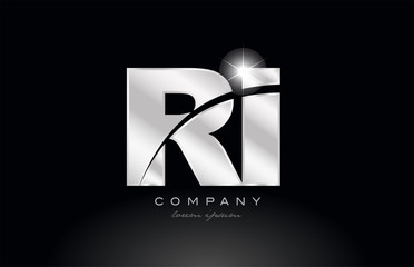 silver letter ri r i metal combination alphabet with grey color on black background logo