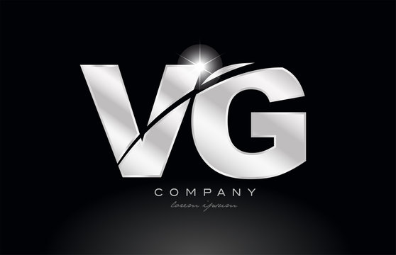 silver letter vg v g metal combination alphabet with grey color on black background logo