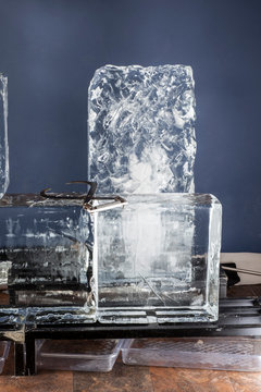 ice cubes on a blue background