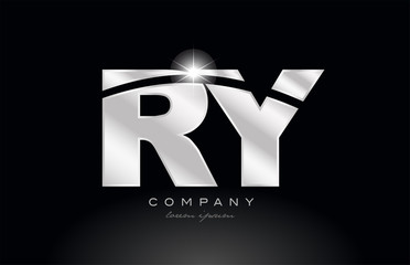 silver letter ry r y metal combination alphabet with grey color on black background logo - obrazy, fototapety, plakaty
