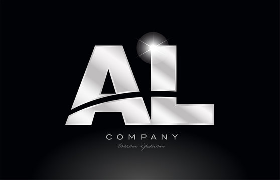 silver letter al a l metal combination alphabet with grey color on black background logo