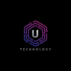 Hexagon Techno U Letter Logo