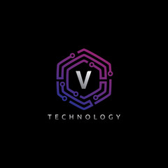 Hexagon Techno V Letter Logo