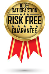 Risk free 100% satisfaction guarantee gold label, vector illustration