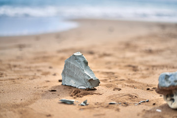 Fototapeta na wymiar Stones, pebles and rocks on Greek beaches on the island Kefalonia