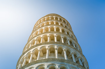 Sun beams and Pisa Tower floors close up photo. Toscana, Italy