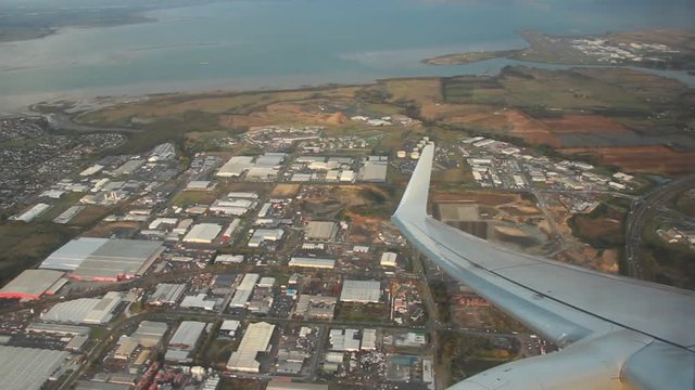 Airplane Interior View Through Jet Window New Zealand Auckland Suburb