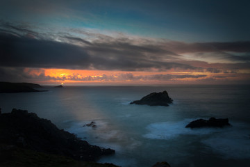 Sunset on the cornwall coast at Pentire