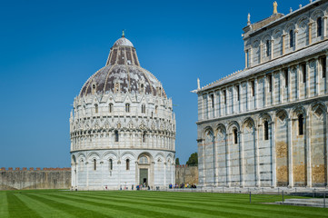 Obraz premium Pisa Baptistery and cathedral walls, Unesco heritage of Italy