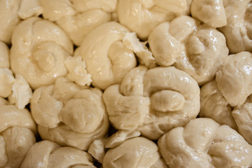 Fresh raw dough balls background