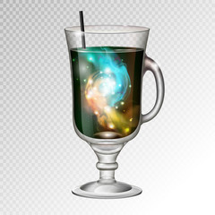 Vector illustration of realistic cocktail irish coffee glass with space background inside