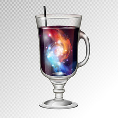 Vector illustration of realistic cocktail irish coffee glass with space background inside
