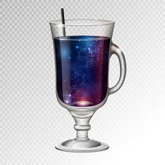 Vector illustration of realistic cocktail irish coffee glass with space background inside