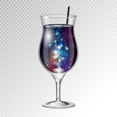 Vector illustration of realistic cocktail pina colada glass with space background inside