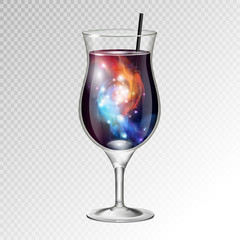 Vector illustration of realistic cocktail pina colada glass with space background inside