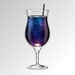 Vector illustration of realistic cocktail pina colada glass with space background inside