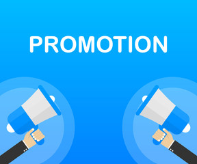 Hand Holding Megaphone with Promotion. Vector illustration.