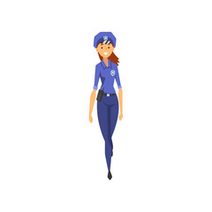 Smiling Woman Police Officer Character Wearing Uniform Vector Illustration