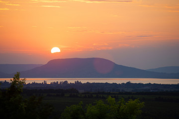 Sunset over Badacsony mountain at Lake Balaton in Hungary