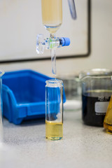 a laboratory with chemistry test tubes