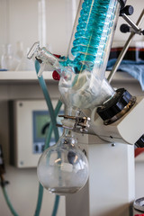 a laboratory with chemistry test tubes