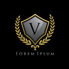 Golden Shield Luxury V Letter Logo