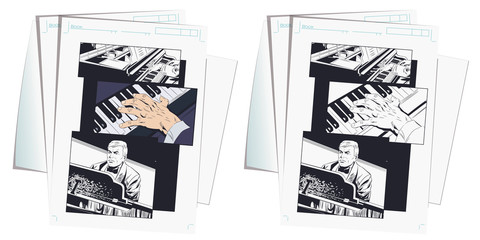 Piano player performing music. Stock illustration.