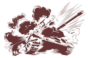 Explosion of tank. Stock illustration.