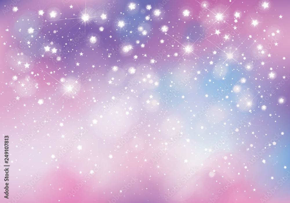 Wall mural vector unicorn, sparkling background with lights and stars.