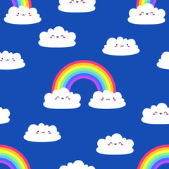 Seamless cartoon pattern with cute clouds. Vector texture. Template for web design, packaging.