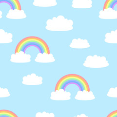Seamless cartoon pattern with cute clouds. Vector texture. Template for web design, packaging.