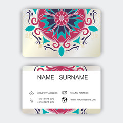 Colorful business card vintage style. With inspiration from the abstract. On the white background. Vector illustration. 