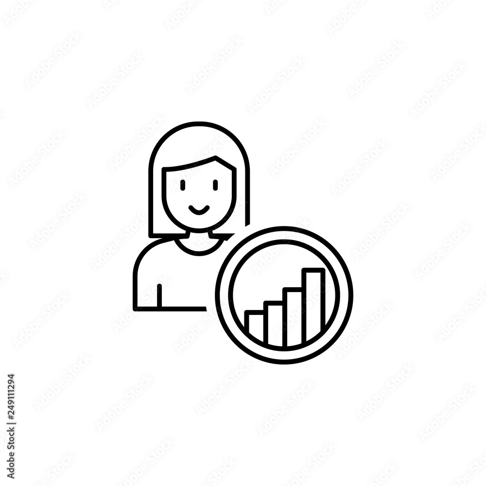 Poster analytics, stats, bar chat, girl icon. element of human resources for mobile concept and web apps il