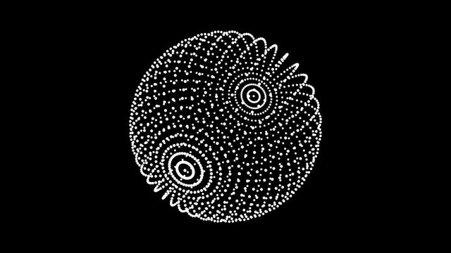 Loop rotate sphere animation cycle. White dots on black background