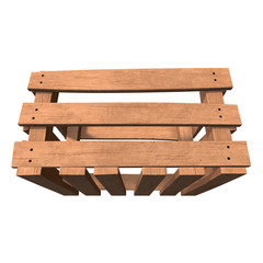 Wooden box for transportation and storage of products. Empty crate for fruits and vegetables. 3d render isolated on white background.