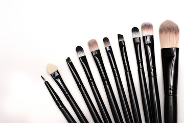 set of makeup brushes isolated on white