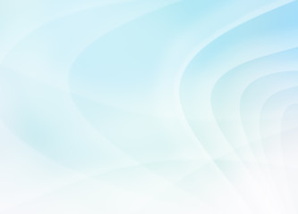 Abstract image of curvy, blurred and soft white and light turquoise lines on bright turquoise background. Rippled effect, copy space.